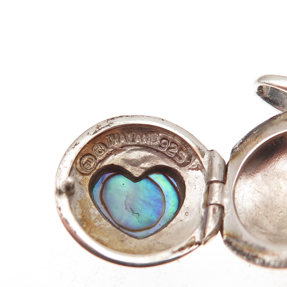 925 Sterling Silver Vintage Real Abalone Shell Heart Locket Charm Pendant