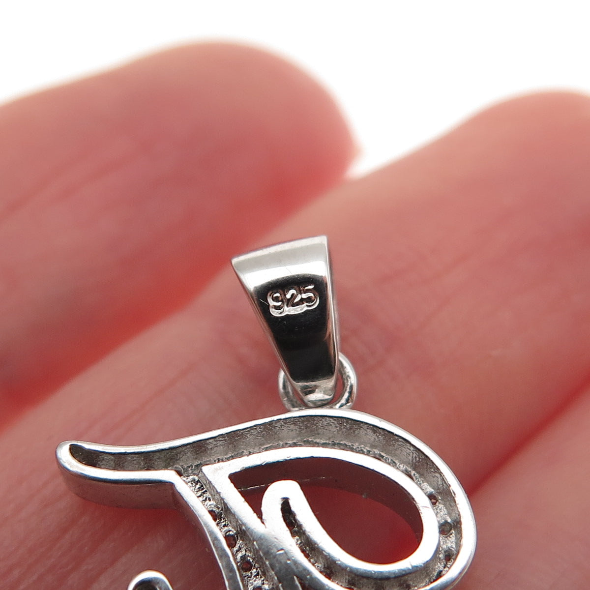 925 Sterling Silver Round-Cut C Z Letter F Initial Charm Pendant