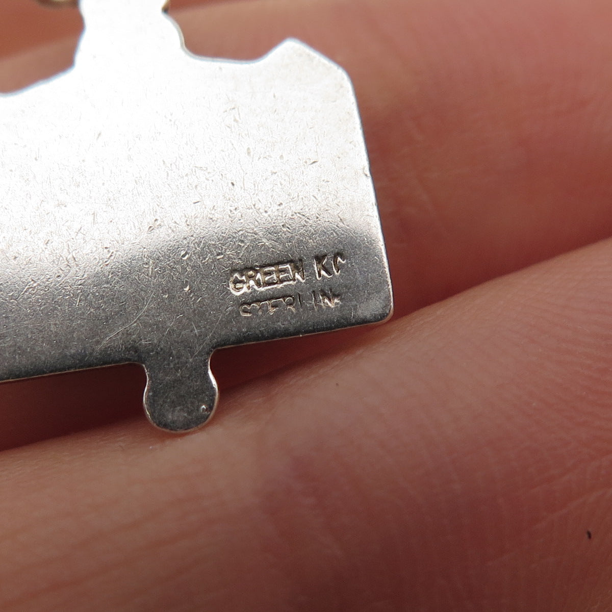 GREEN KC 925 Sterling Silver Vintage Perfect Attendance Oxidized Charm Pendant