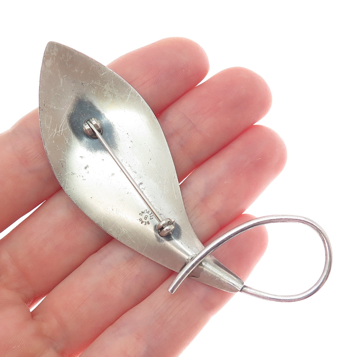 BEAU 925 Sterling Silver Vintage Calla Lily Flower Modernist Oxidized Pin Brooch