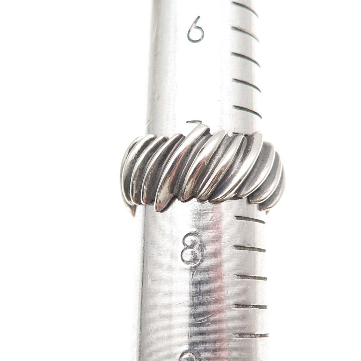 925 Sterling Silver Vintage EFS Mexico Modernist Ribbed Oxidized Ring Size 7.5