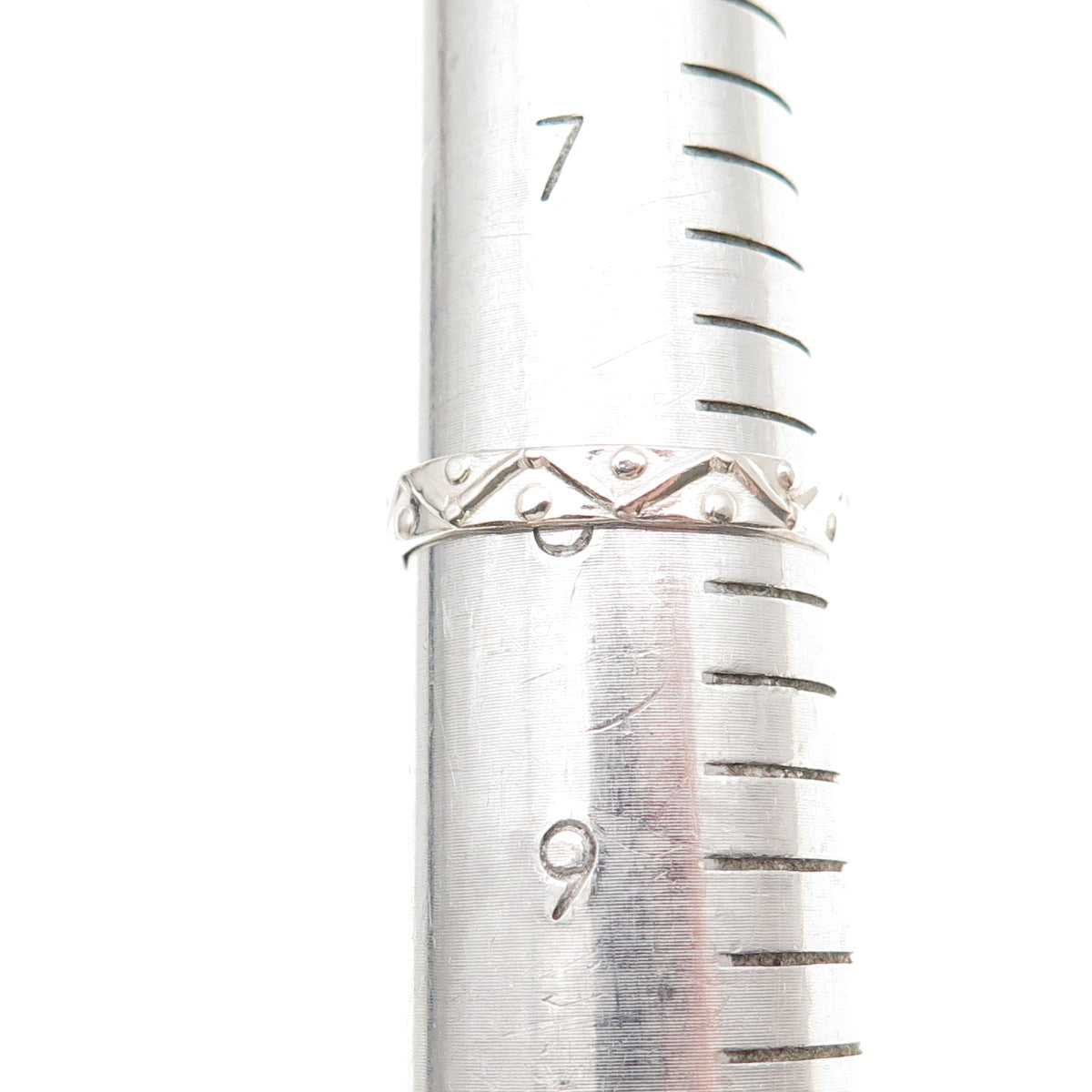 925 Sterling Silver Vintage Zig Zag Beaded Band Ring Size 8