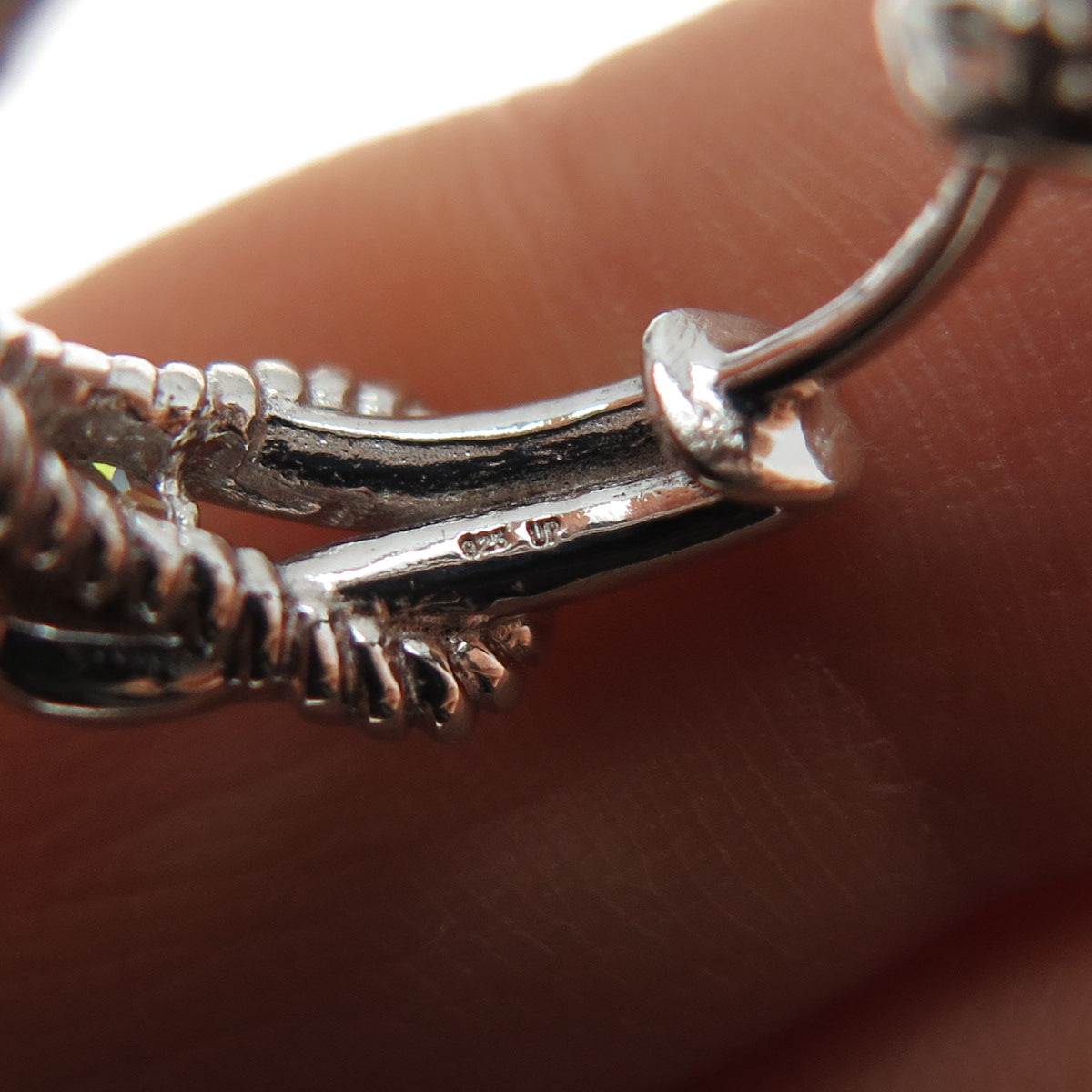 925 Sterling Silver Real Round-Cut Diamond Love Knot Hoop Earrings