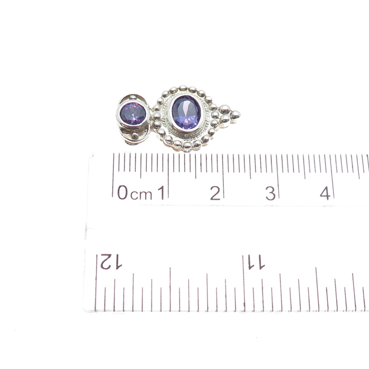 925 Sterling Silver Vintage Real Amethyst Minimalist Slide Charm Pendant