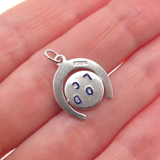 925 Sterling Antique Art Deco Enamel Good Luck Horseshoe Reversible Mini Pendant