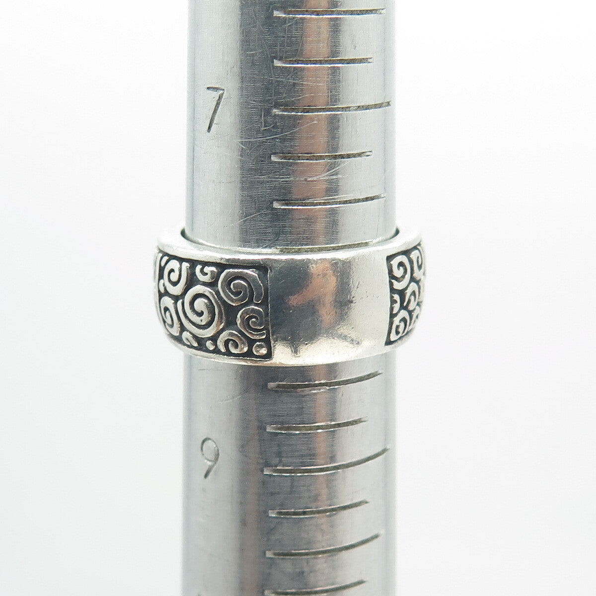 925 Sterling Silver Vintage Modernist Spiral Oxidized Band Ring Size 8.5