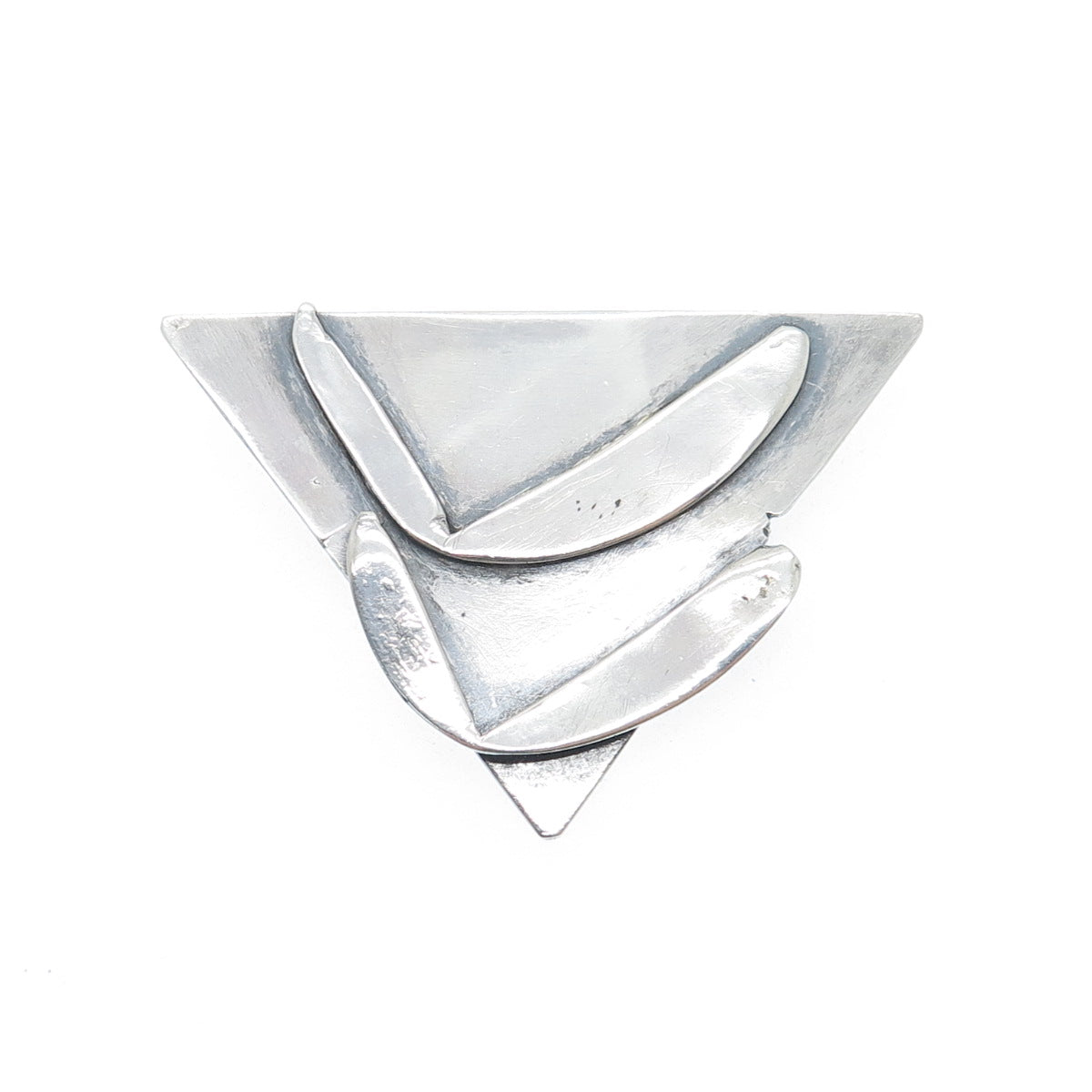 925 Sterling Silver Vintage Modernist Triangle Oxidized Pin Brooch