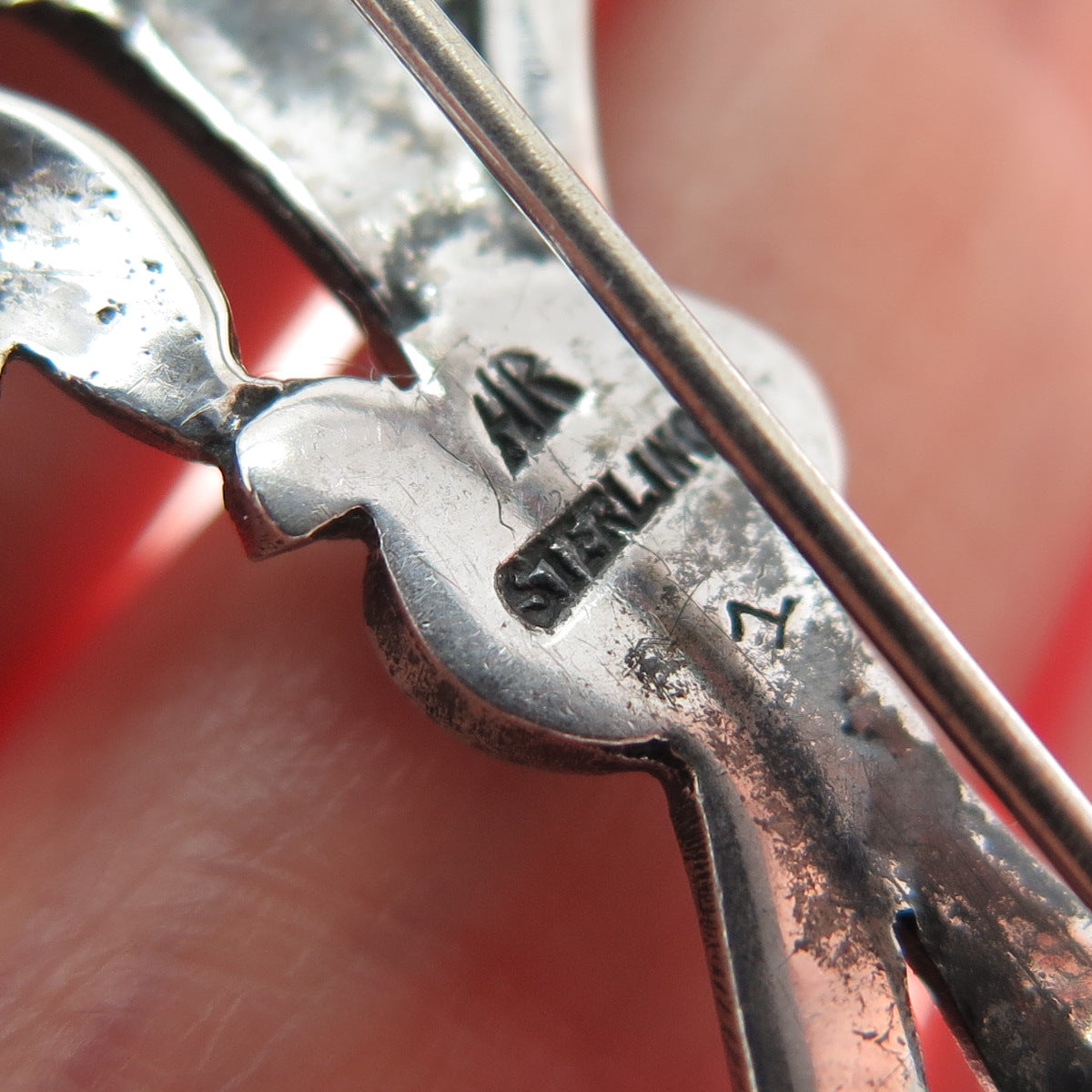 925 Sterling Silver Antique Art Deco Real Marcasite Flower Oxidized Pin Brooch