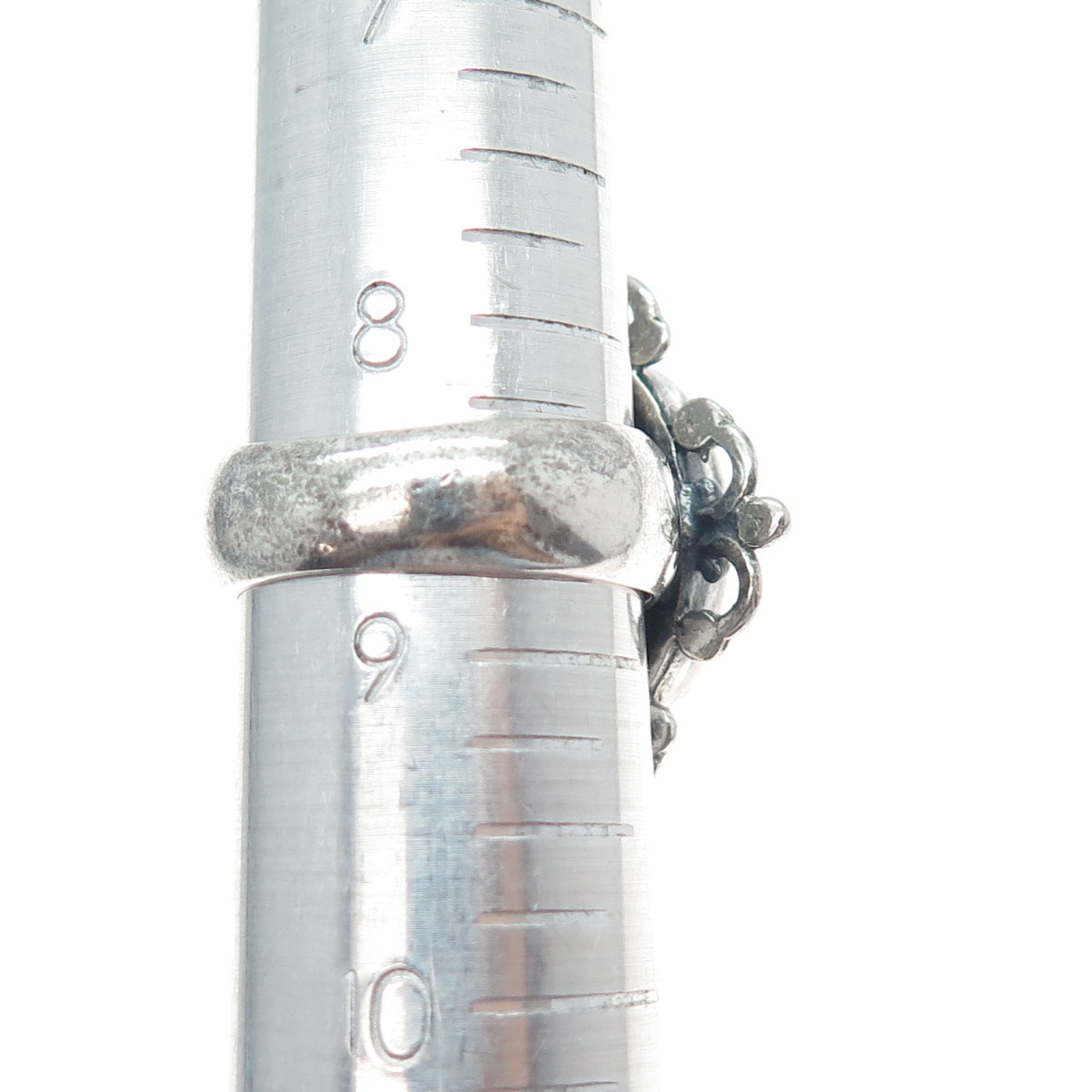 925 Sterling Silver Vintage Real Turquoise Fleur de Lis Oxidized Ring Size 8.75