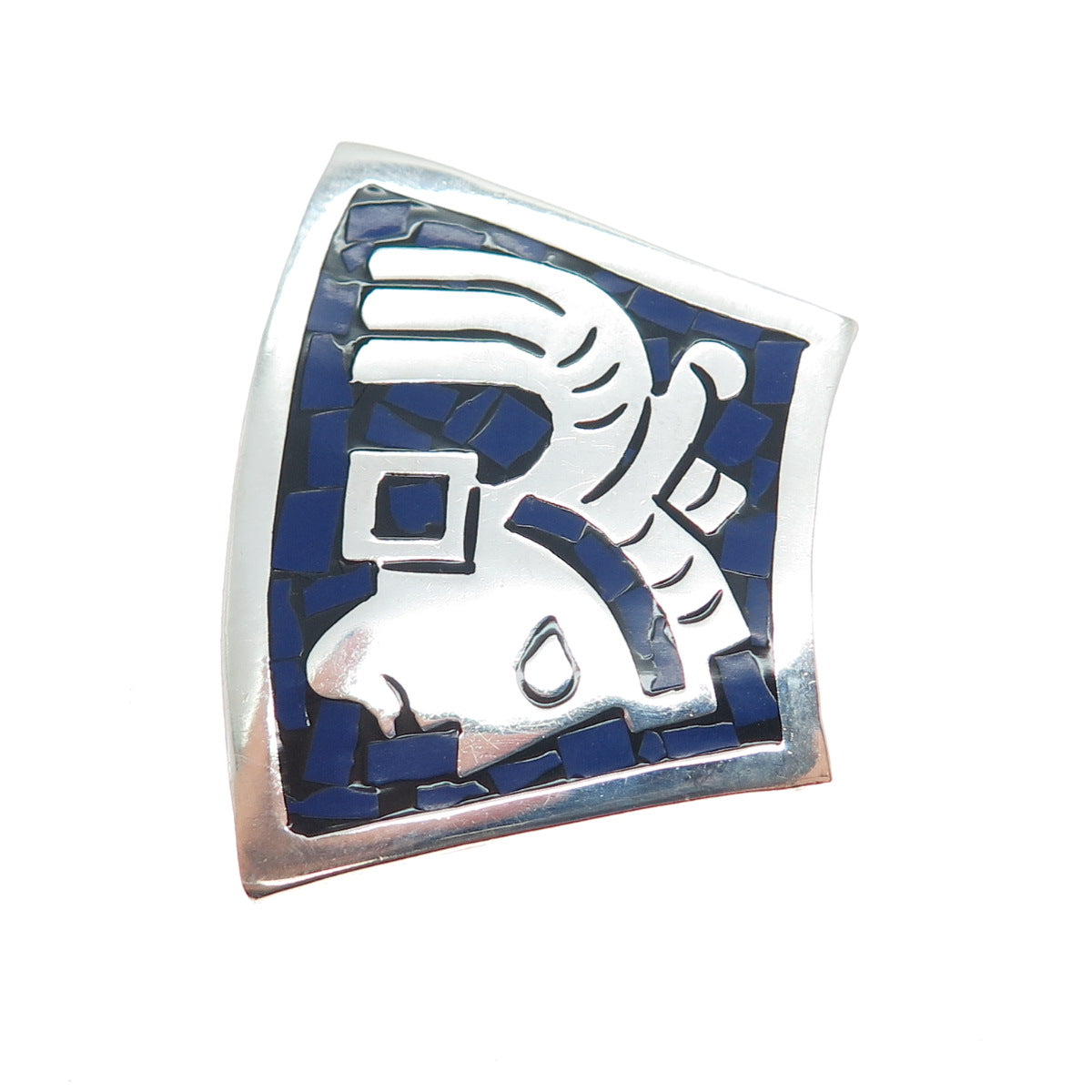 Old Pawn Sterling Silver Vintage Lapis Inlay Warrior Centerpiece Slide Pendant