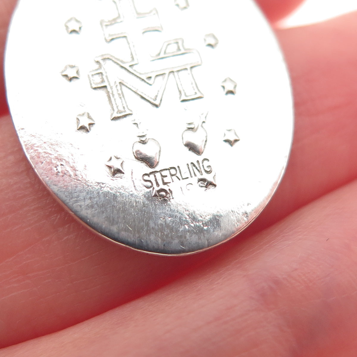 BLISS 925 Sterling Silver Antique Art Deco St. Mary Miraculous Medal Pendant