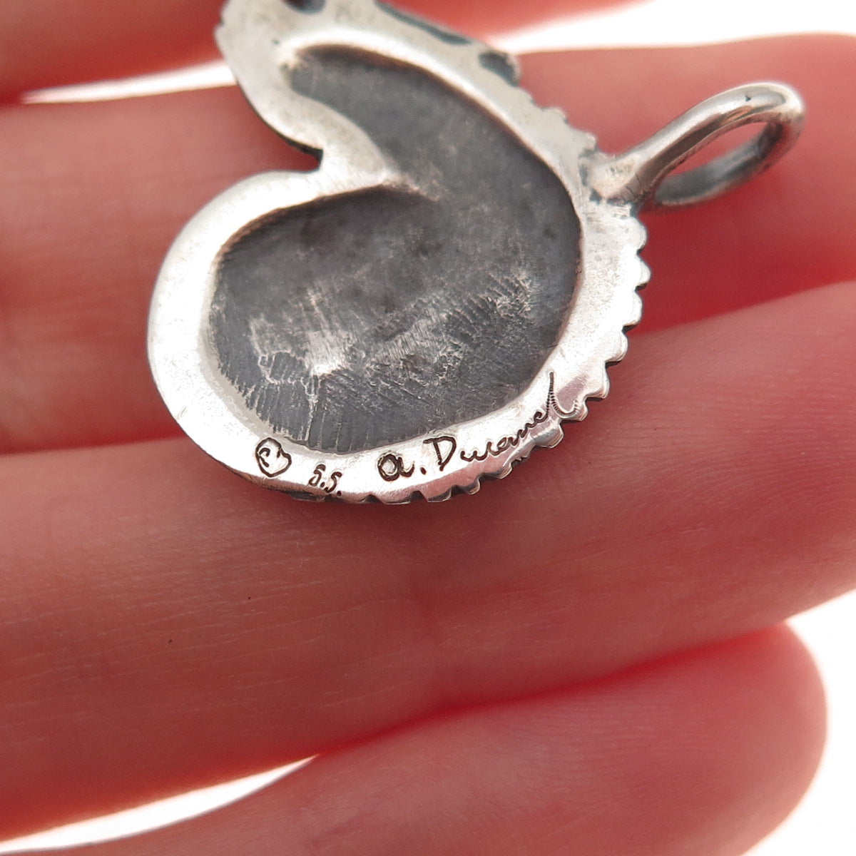 A. Duremel 925 Sterling Silver 2-Tone Vintage Chameleon Oxidized Pendant
