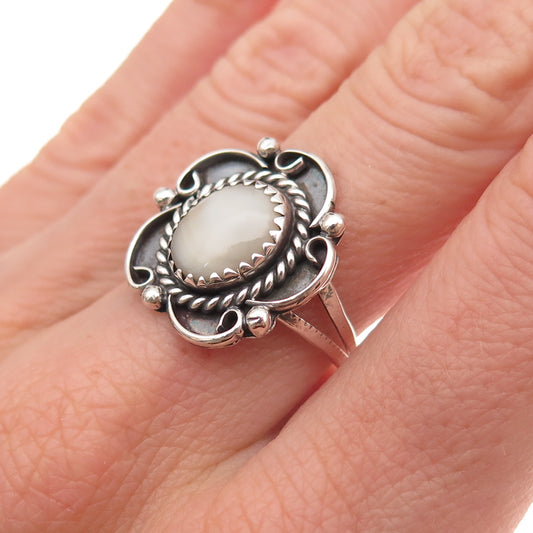 Old Pawn 925 Sterling Silver Vintage Southwestern MOP Floral Ring Size 7.25