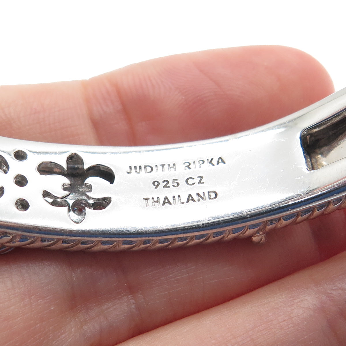 JUDITH RIPKA 925 Sterling Silver Round-Cut C Z Heart Cuff Bracelet 7"