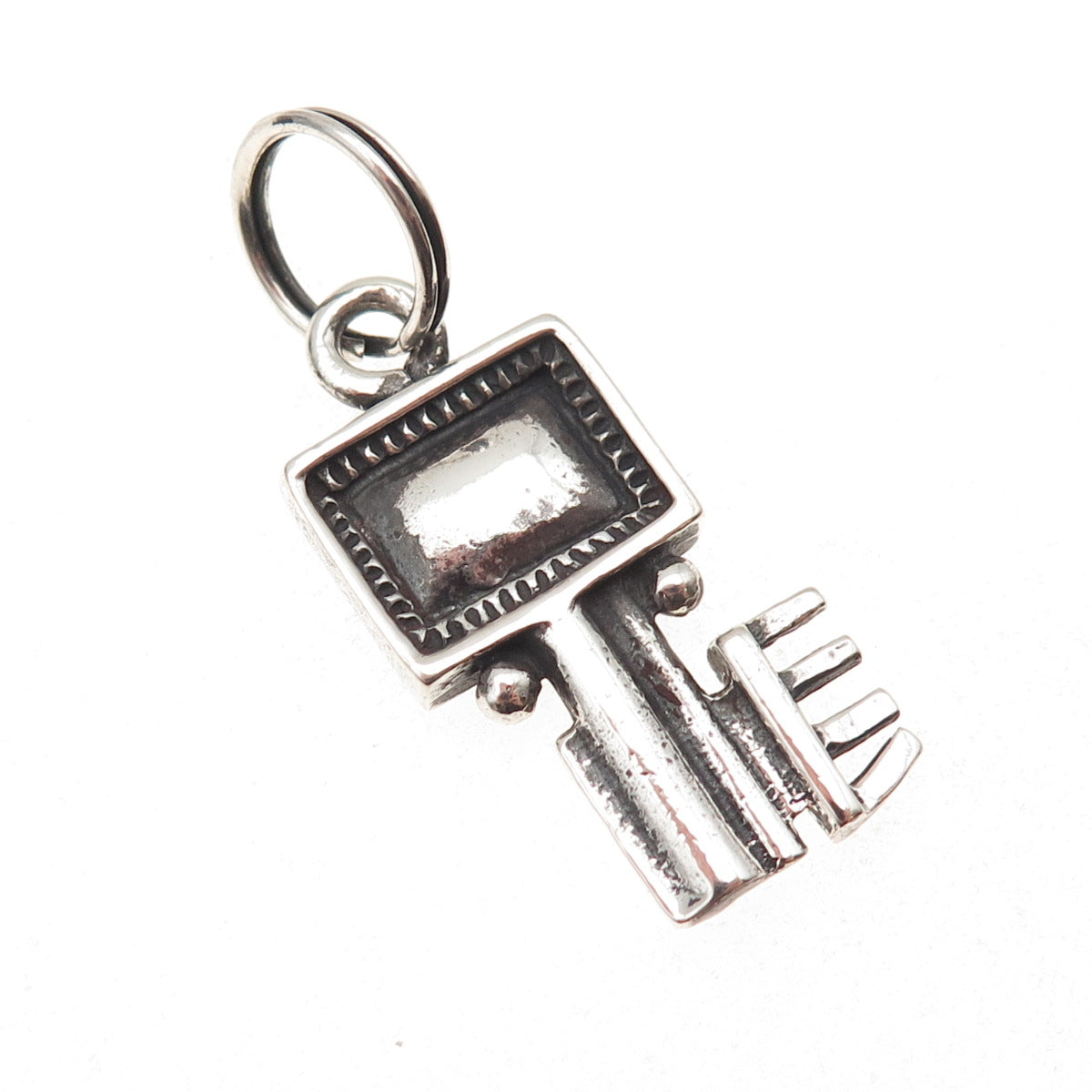 925 Sterling Silver Antique Art Deco Key Oxidized Charm Pendant
