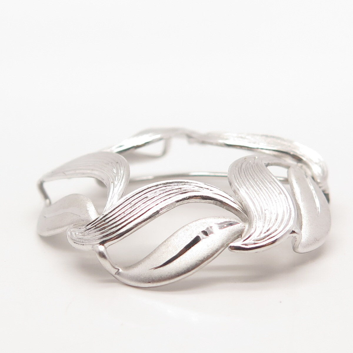 925 Sterling Silver Vintage Beau Leaf Round Pin Brooch