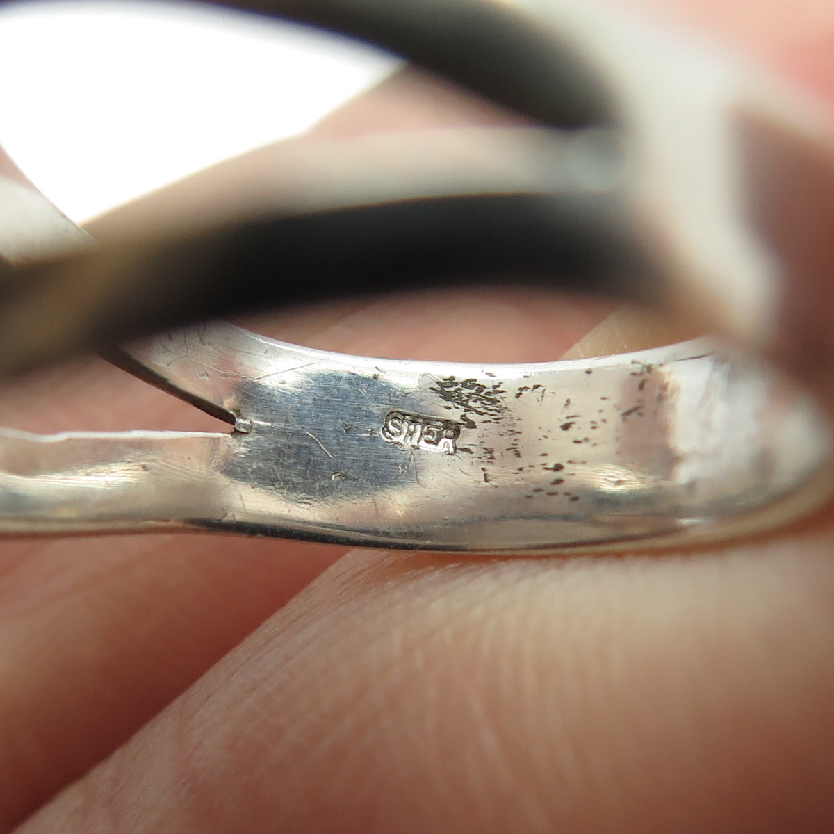 925 Sterling Silver Vintage Rose Glass Modernist Statement Ring Size 6.5