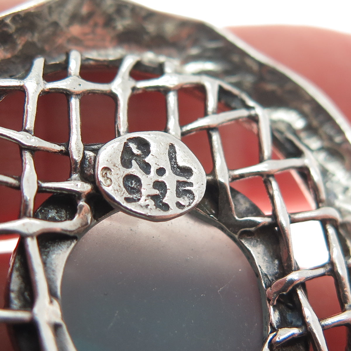 REGINA LANE 925 Sterling Silver Vintage Real Blue Chalcedony Modernist Pendant