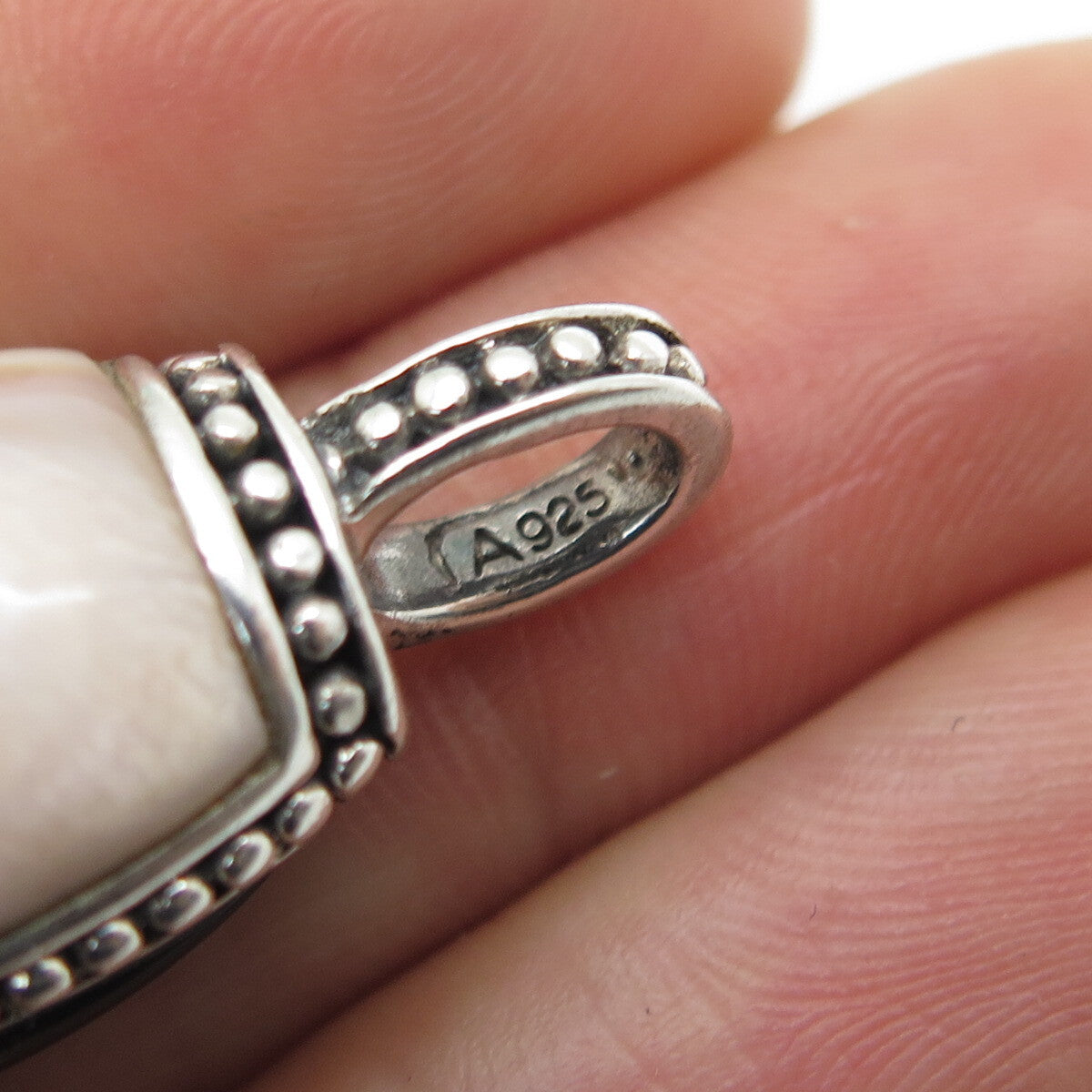 925 Sterling Silver Vintage Real Black Onyx & MOP Dual Sided Granulated Pendant