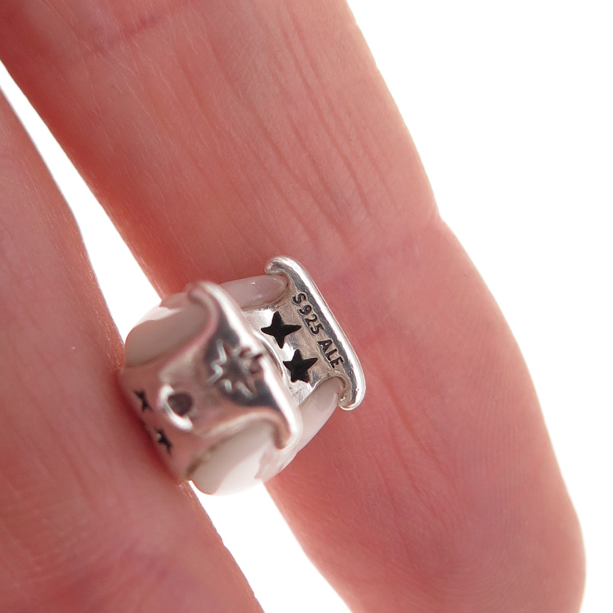 Pandora 925 Sterling Silver Real MOP Crescent Moon Slide Bead Charm