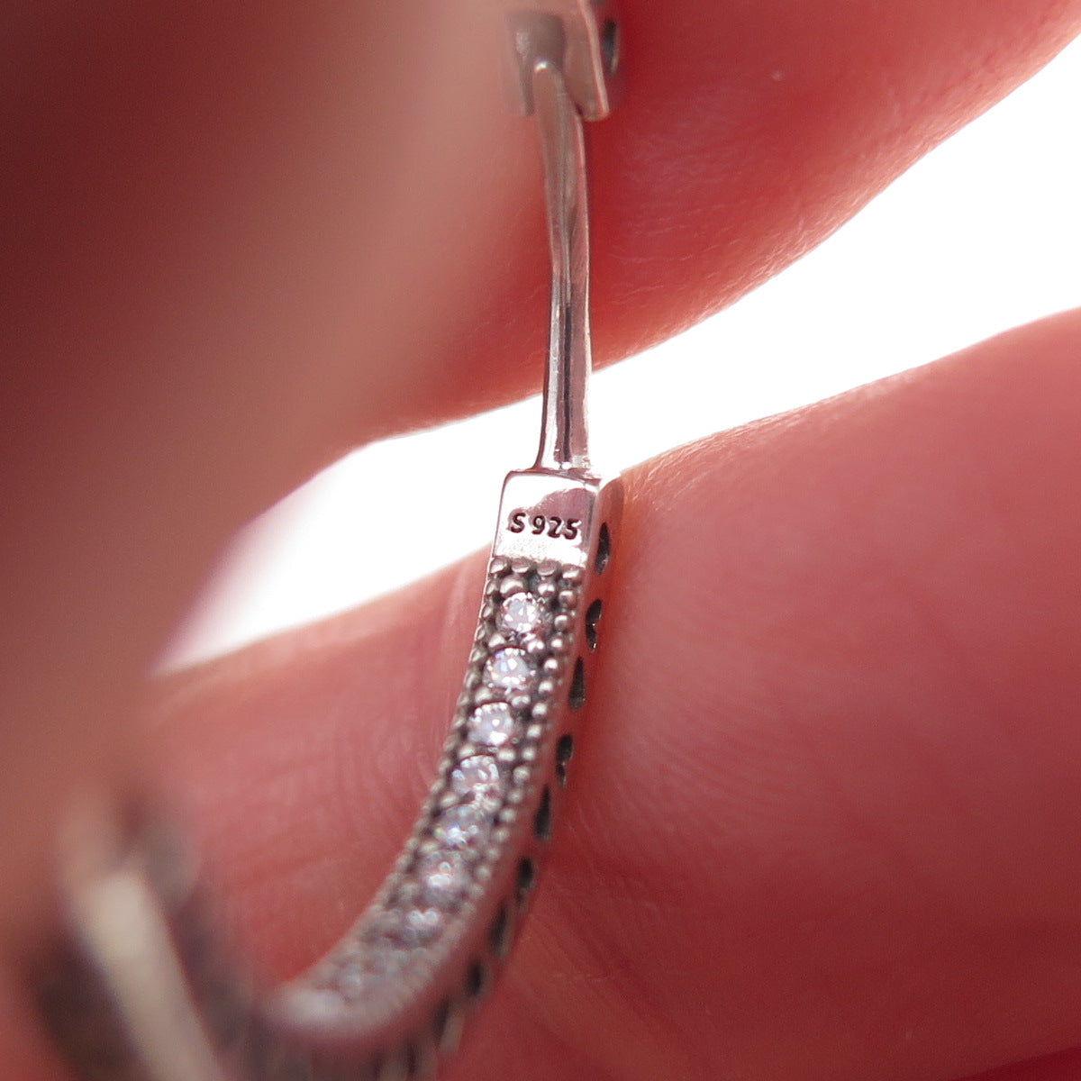 Pandora 925 Sterling Silver C Z Hearts In & Out Hoop Earrings