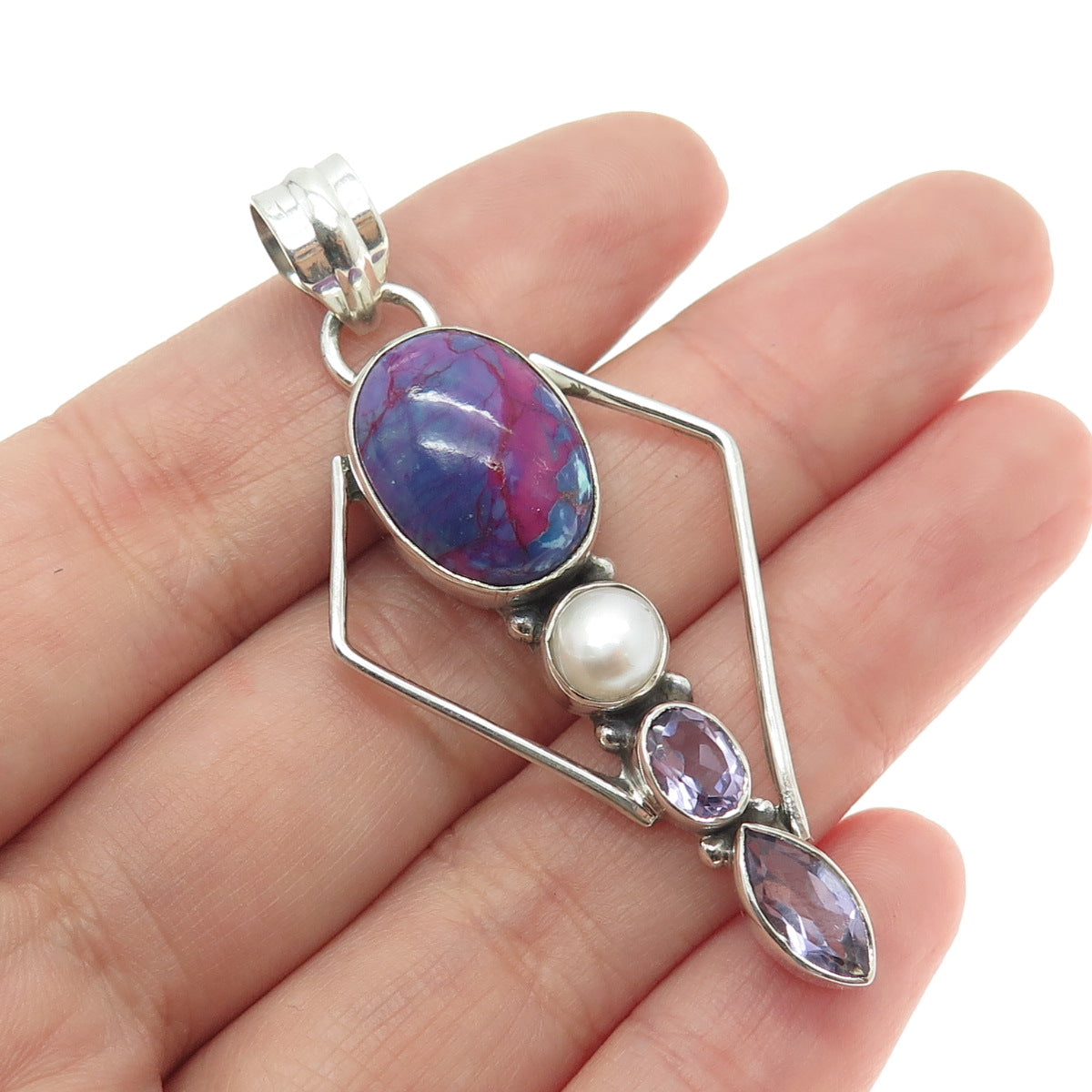 925 Silver Turquoise & hot Amethyst Pendant