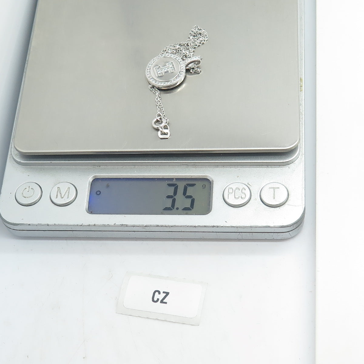 925 Sterling Silver Italy Pave C Z Letter "I" Initial Cable Chain Necklace 16"