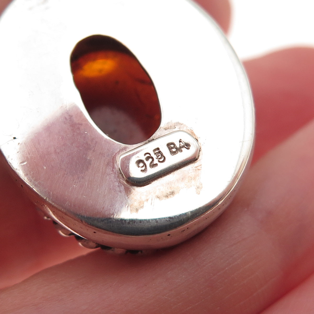 Suarti Bali 925 Sterling Silver Vintage Real Amber Oxidized Charm Pendant