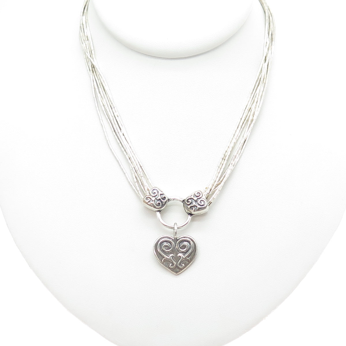 SHUBE Sterling Silver Vintage Heart Multi-Strand Liquid Chain Necklace 18-20"