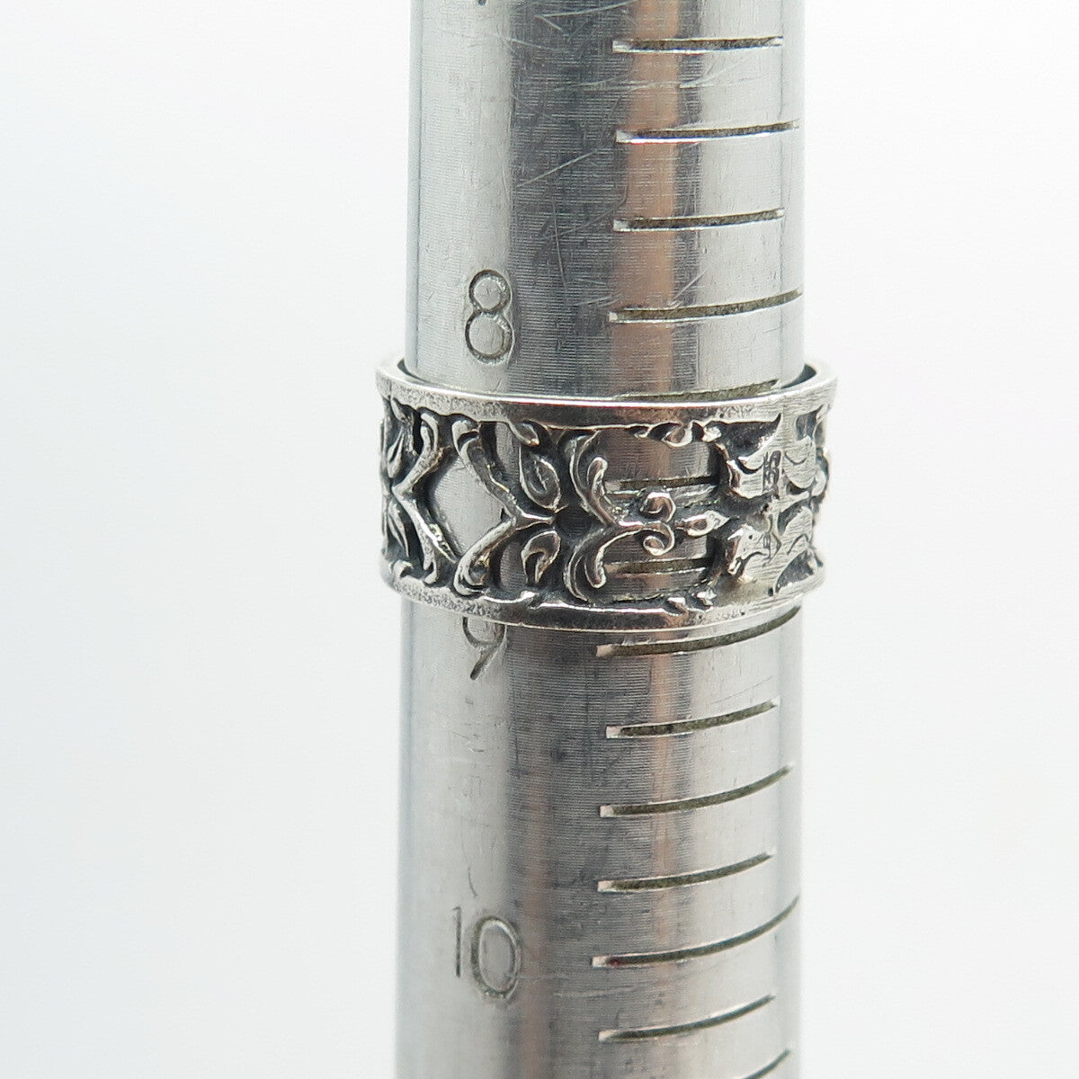 ALBO 835 Silver Vintage Rose Flower Oxidized Band Ring Size 9