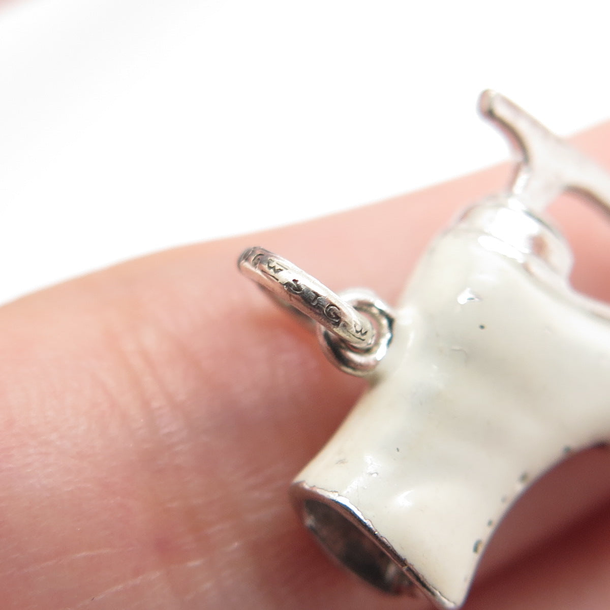WELLS Sterling Silver Vintage Enamel Ice Skating Shoe Minimalist Charm Pendant