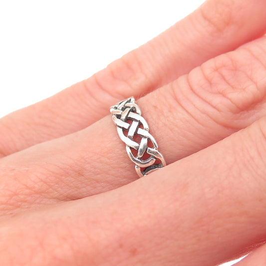 925 Sterling Silver Vintage Celtic Knot Oxidized Band Ring Size 5