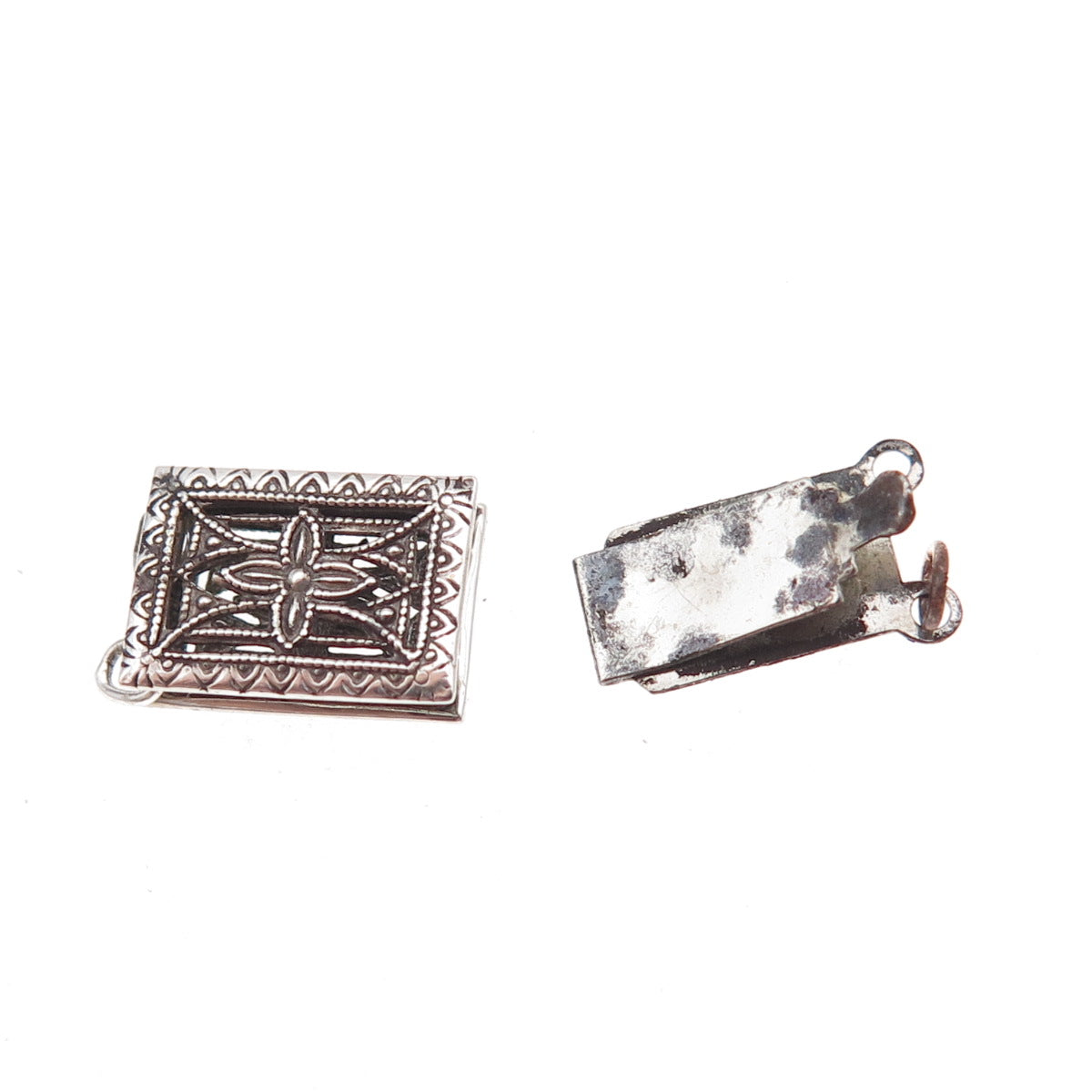 925 Sterling Silver Antique Art Deco Bracelet / Necklace Floral Box Lock Clasp
