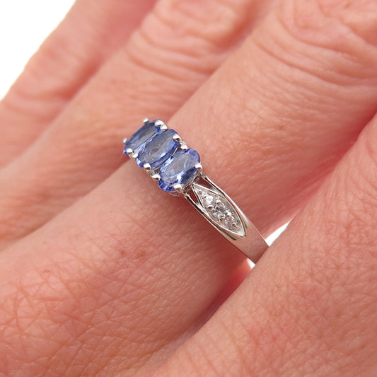 Chuck Clemency 925 Sterling Silver Real Tanzanite & White Topaz Ring Size 8.25