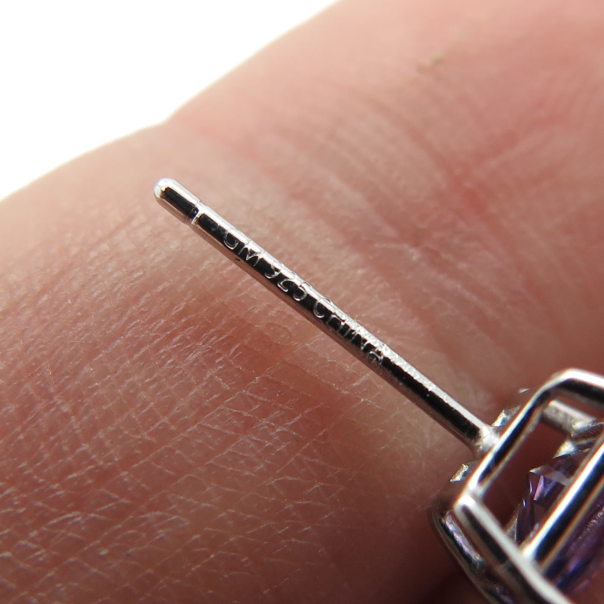 925 Sterling Silver Princess-Cut Shaped Purple C Z Stud Earrings