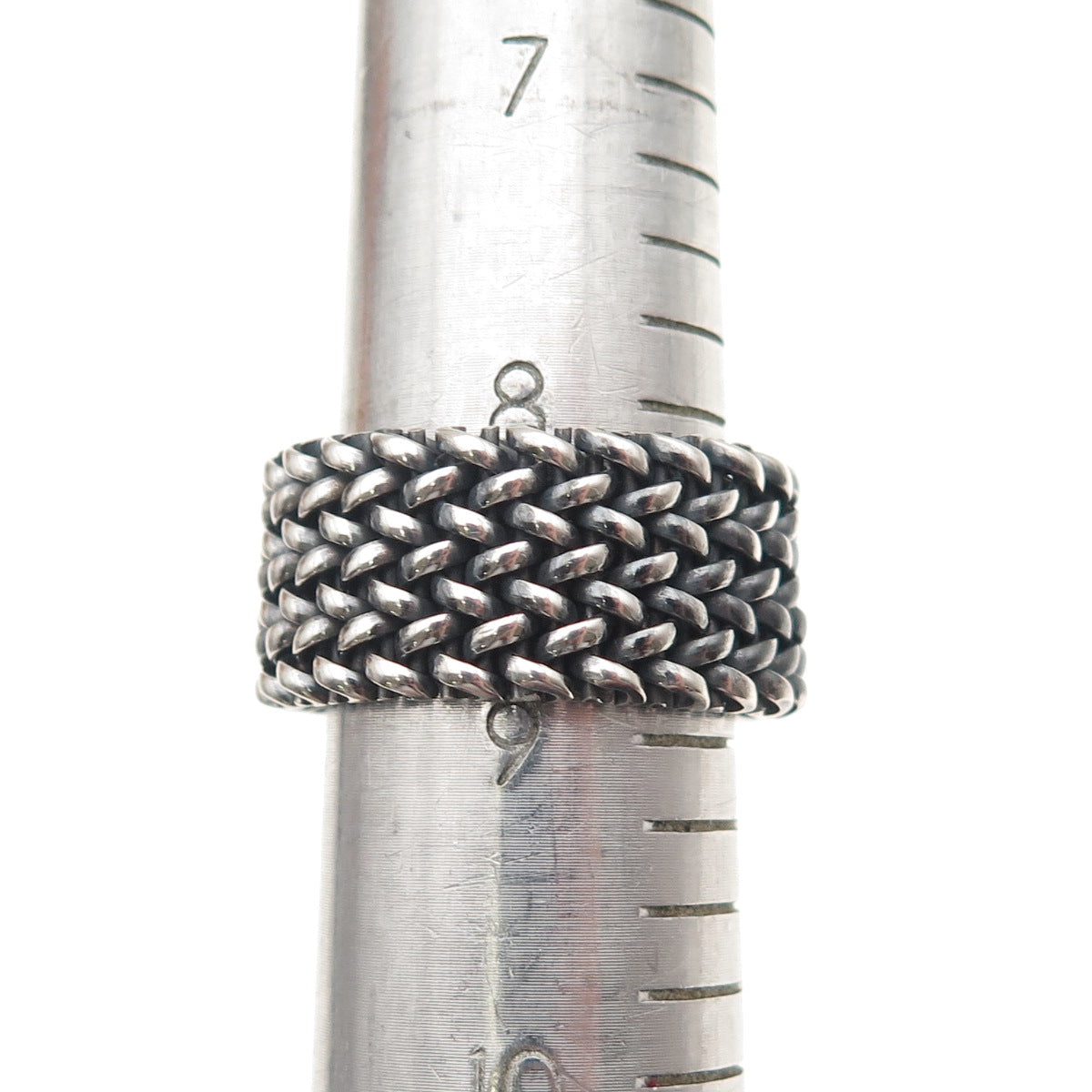 925 Sterling Silver Vintage Italy Mesh Oxidized Wide Band Ring Size 9