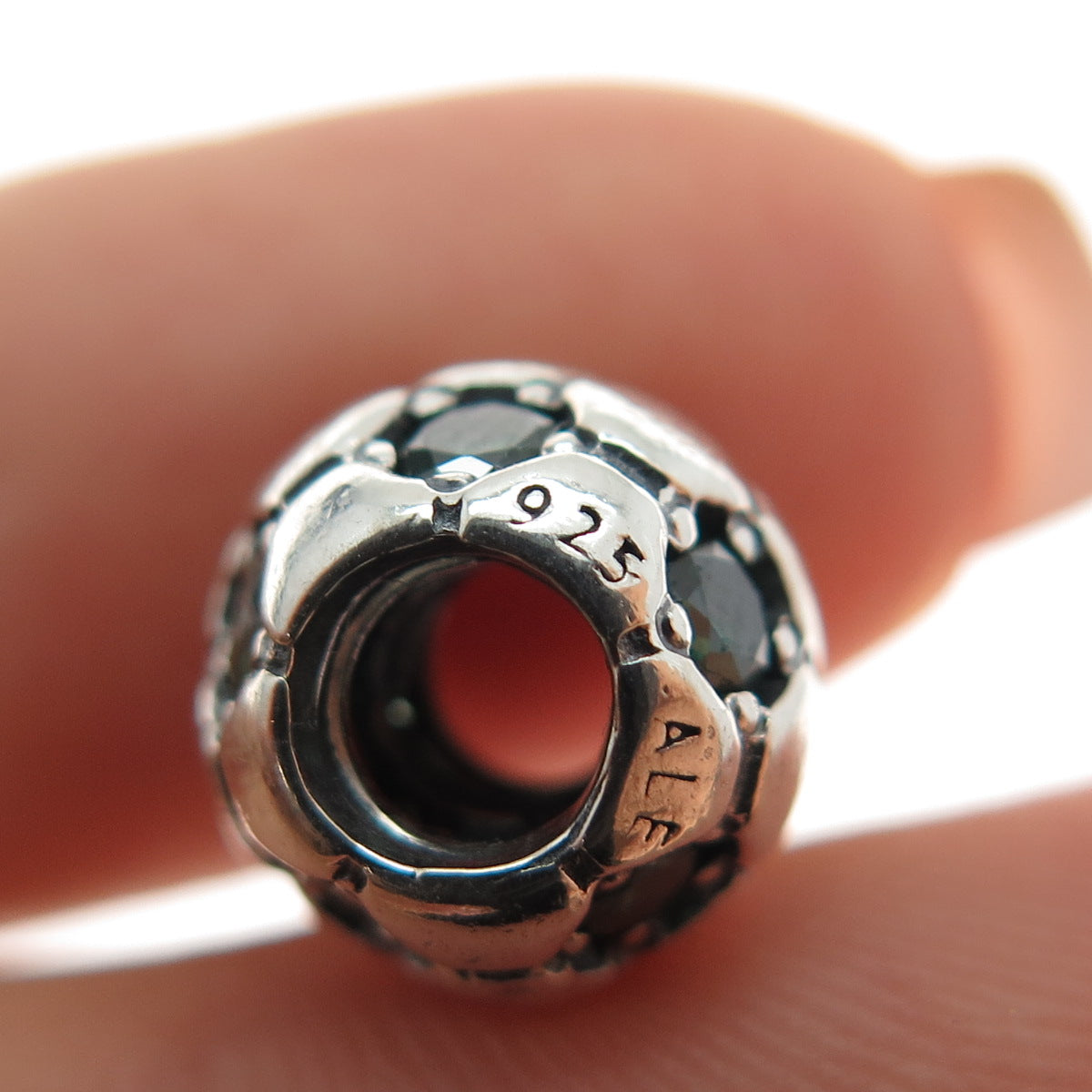 PANDORA 925 Sterling Silver Real Chrome Diopside Soccer Ball Slide Bead Charm