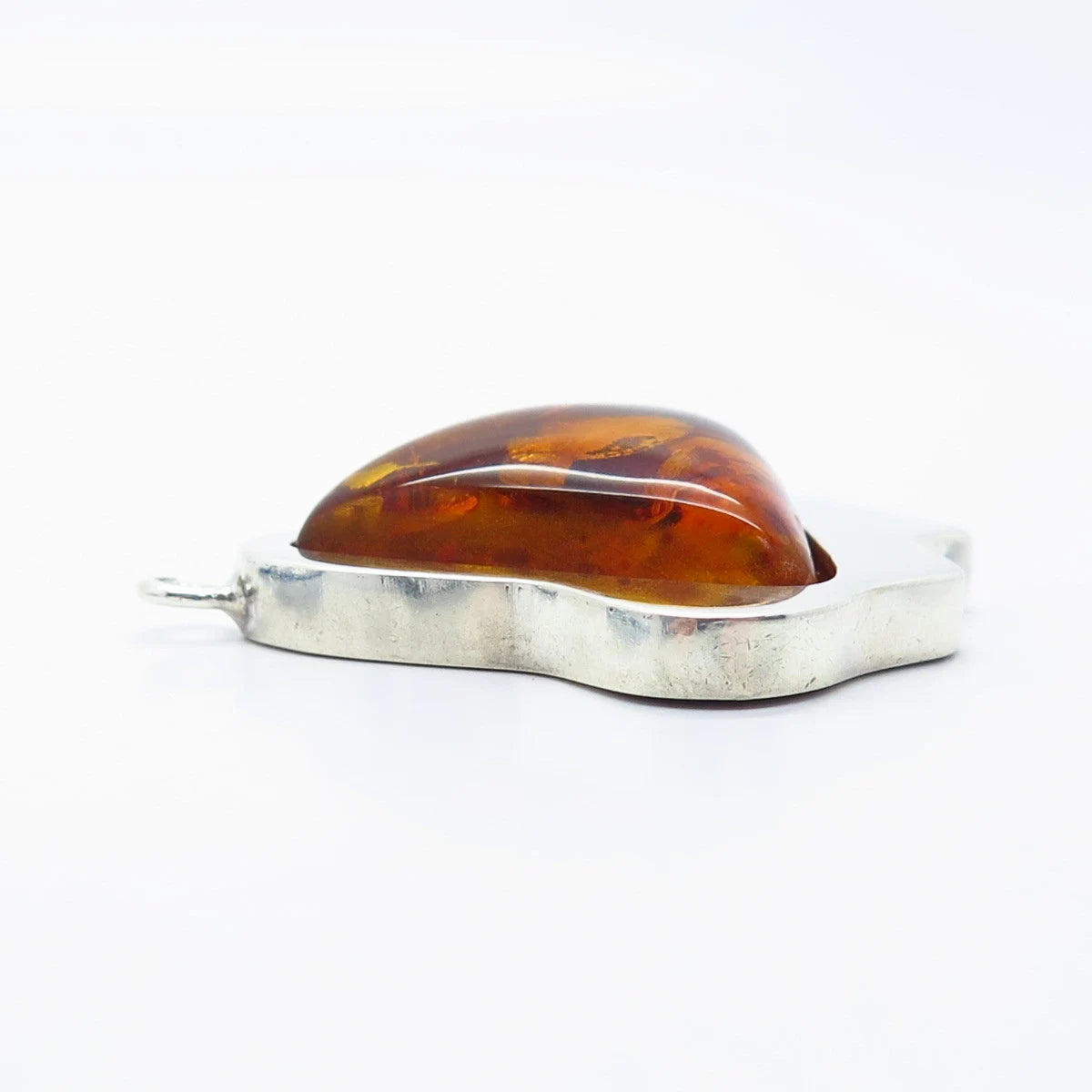 925 Sterling Silver Vintage Real Amber Modernist Pendant