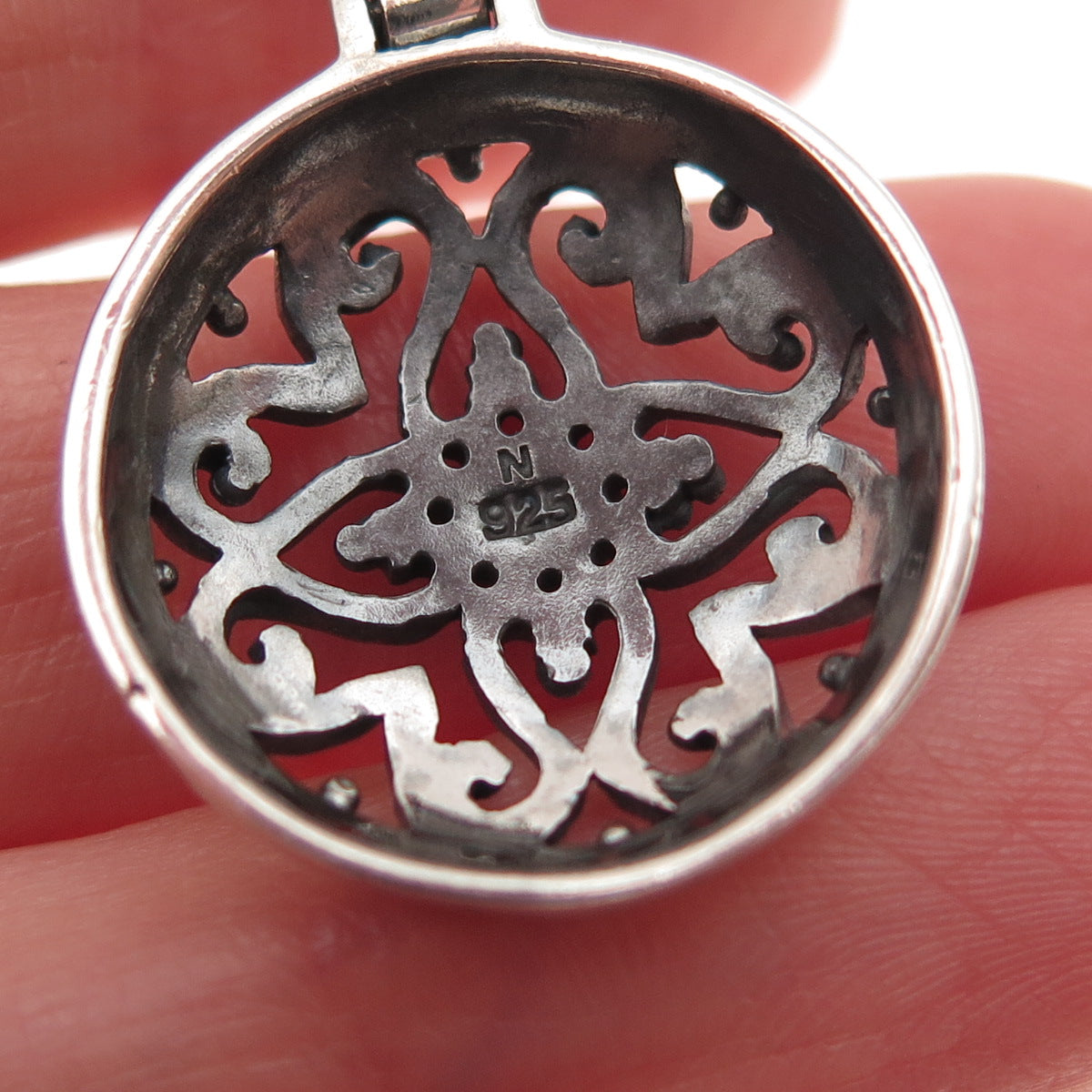 925 Sterling Silver Vintage Ornate Oxidized Charm Pendant