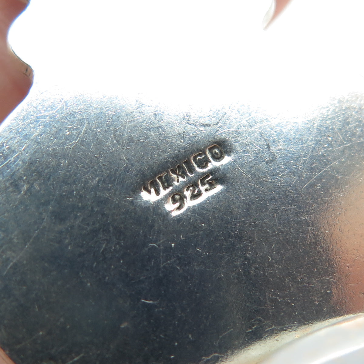 925 Sterling Silver Vintage Mexico Faux Turquoise Gemstone Ethnic Pendant