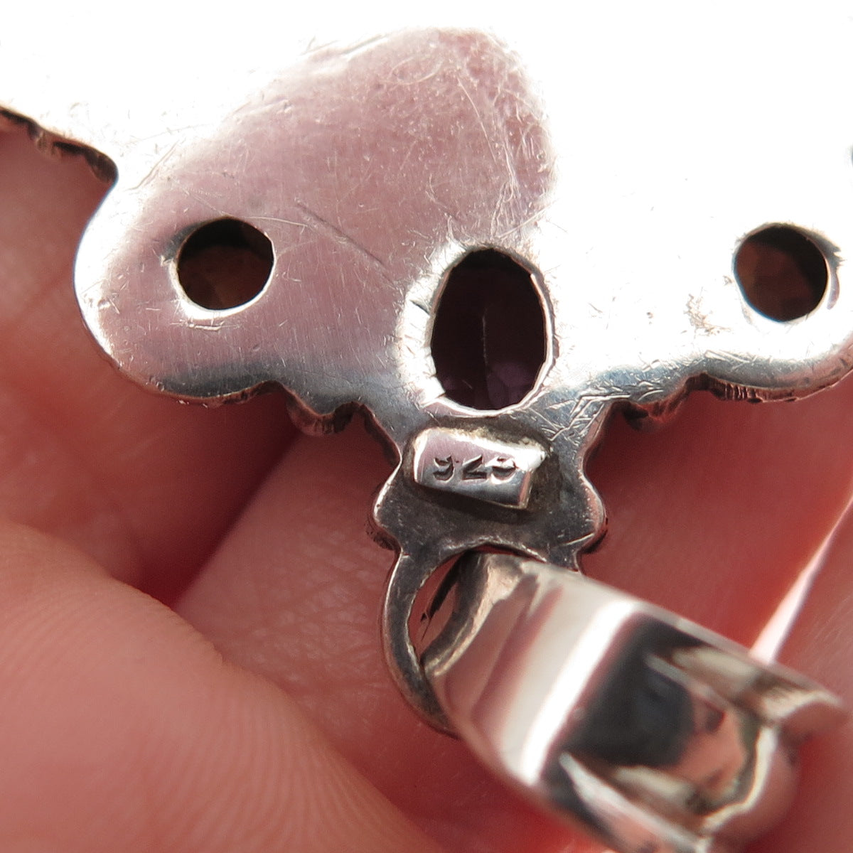 925 Sterling Silver Vintage Real Prehnite Amethyst & Peridot Large 34.6g Pendant