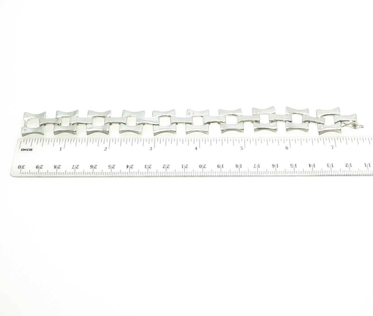 800 Silver Vintage Egypt Modernist Panel Link Solid 63.8g Bracelet 7"