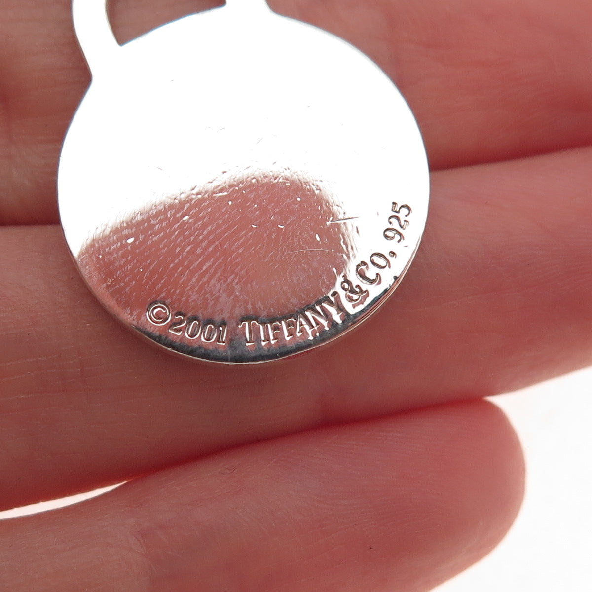 Tiffany & Co. 925 Sterling Silver Vintage 2001 Round Tag Charm Pendant
