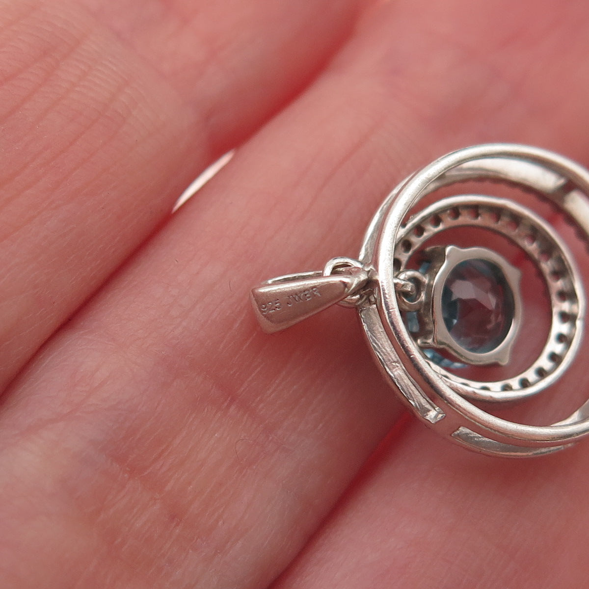 Jane Seymour 925 Sterling Silver Real White & Blue Topaz Charm Pendant