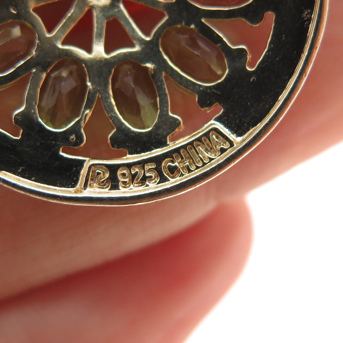 ROSS SIMONS 925 Sterling Silver Gold Plated Real Diamond Accent Peridot Pendant