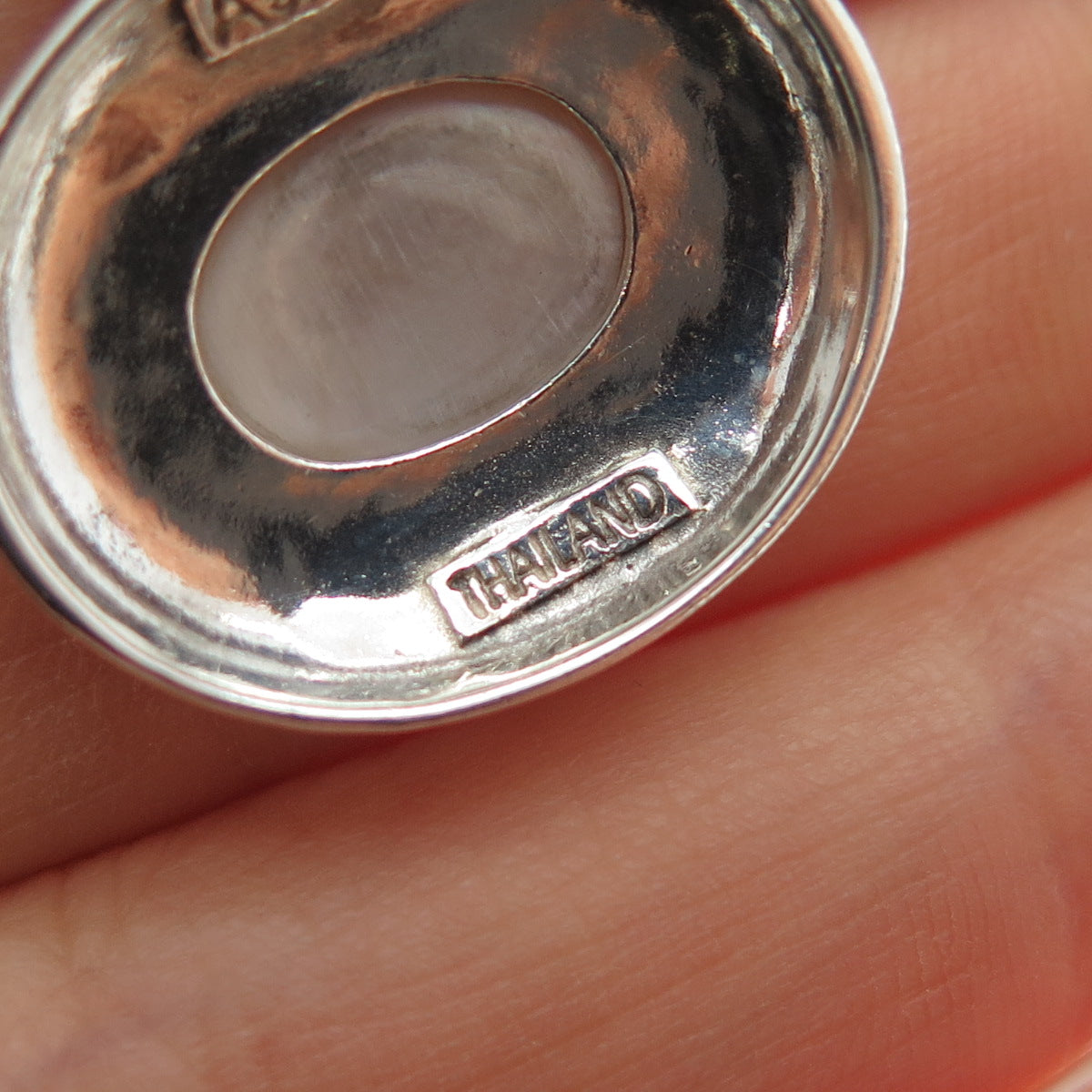 925 Sterling Silver Vintage Real MOP & Amethyst Modernist Charm Pendant