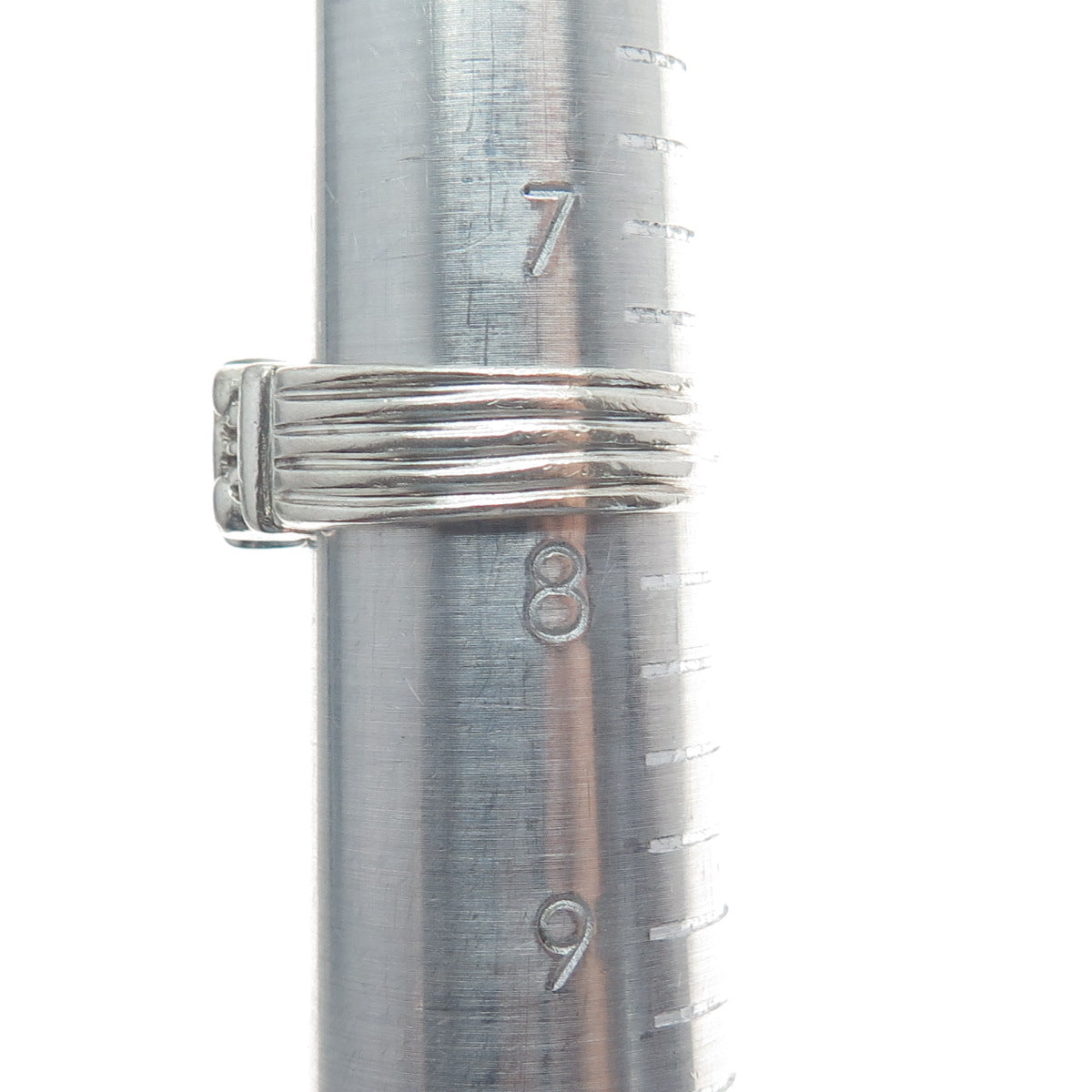 925 Sterling Silver Vintage Real Emerald-Cut Amethyst Gem Column Ring Size 7.75