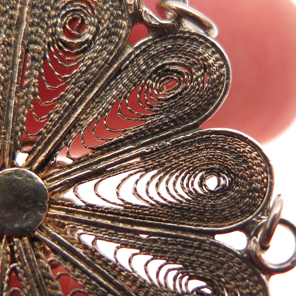 925 Sterling Gold Plated Vintage Real Garnet Filigree Flower Centerpiece Pendant