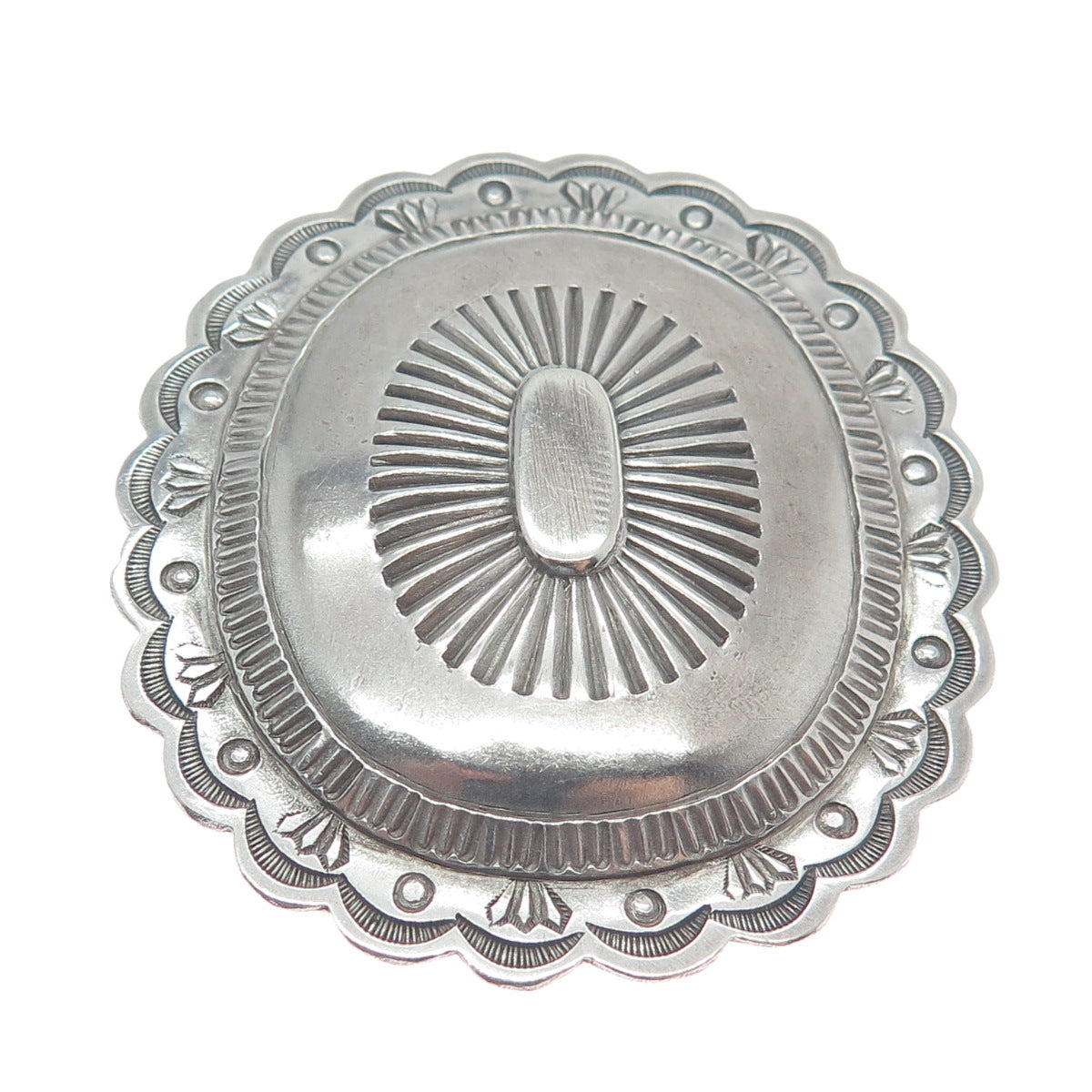 Old Pawn 925 Sterling Silver Vintage Southwestern Concho Oxidized Tribal Brooch