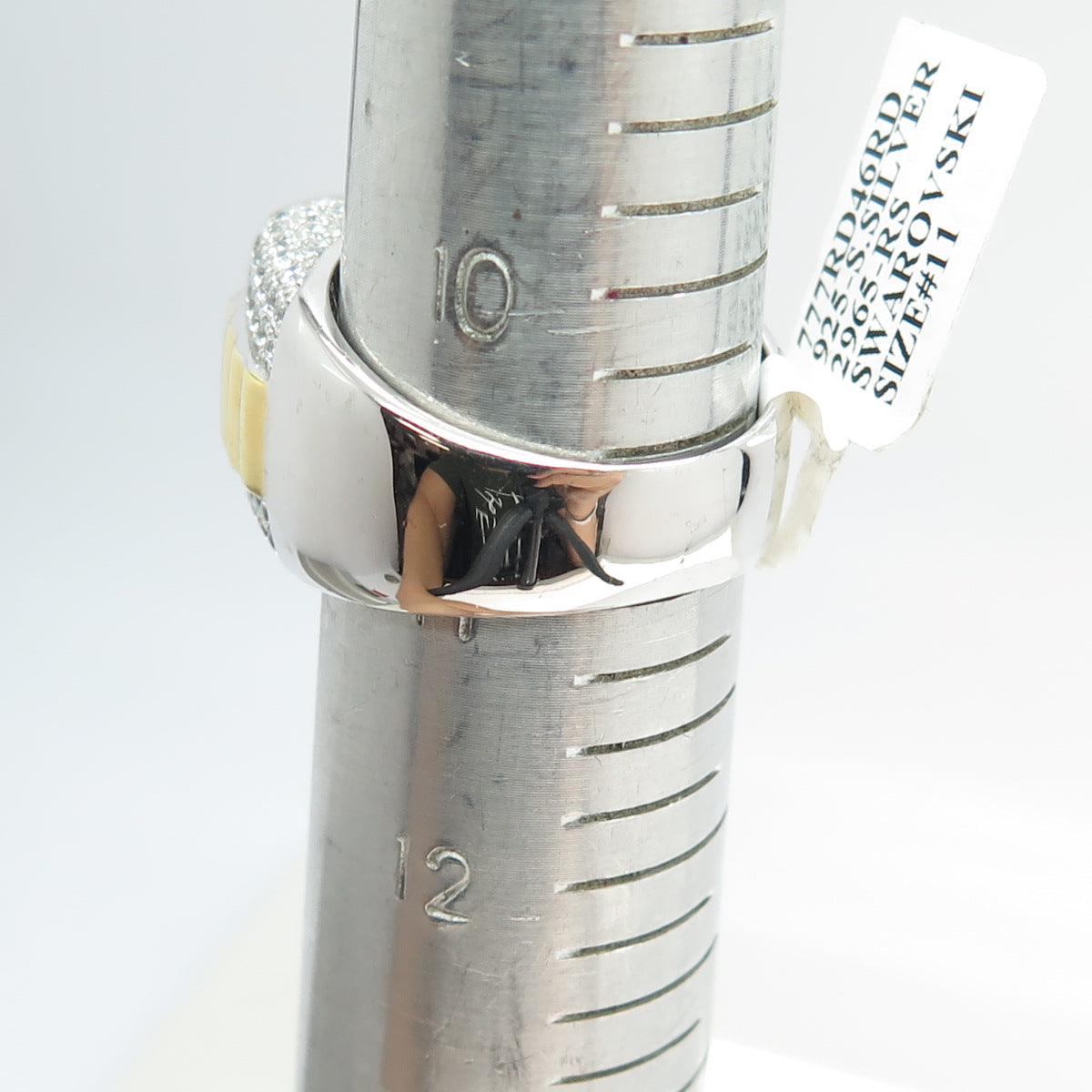 DADWANI 925 Sterling Silver 2-Tone Pave Swarovski Crystal Ring Size 11